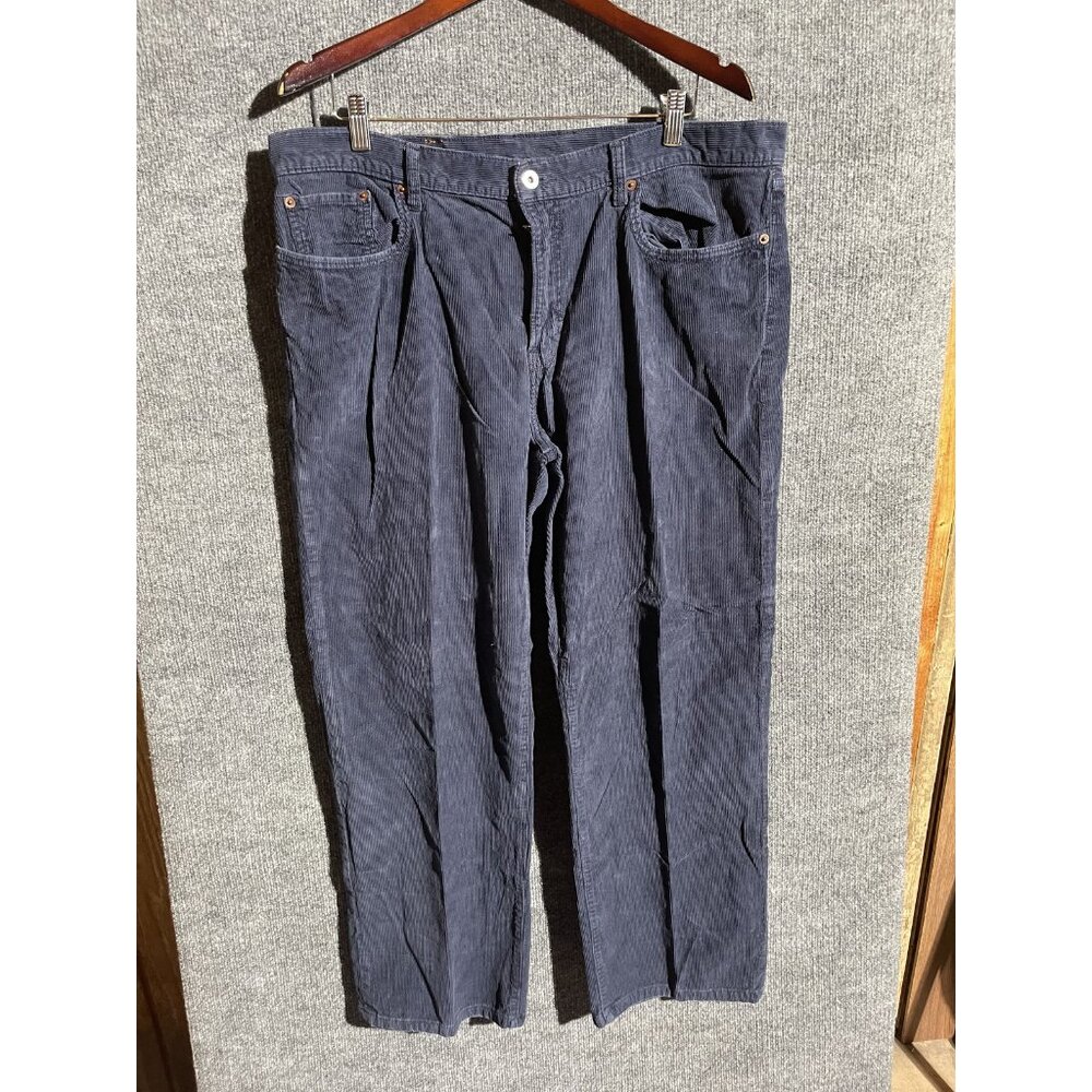 Lucky Brand Dungarees Pants Mens 39x30 Blue Corduroy Pleated Relaxed Fit Casual